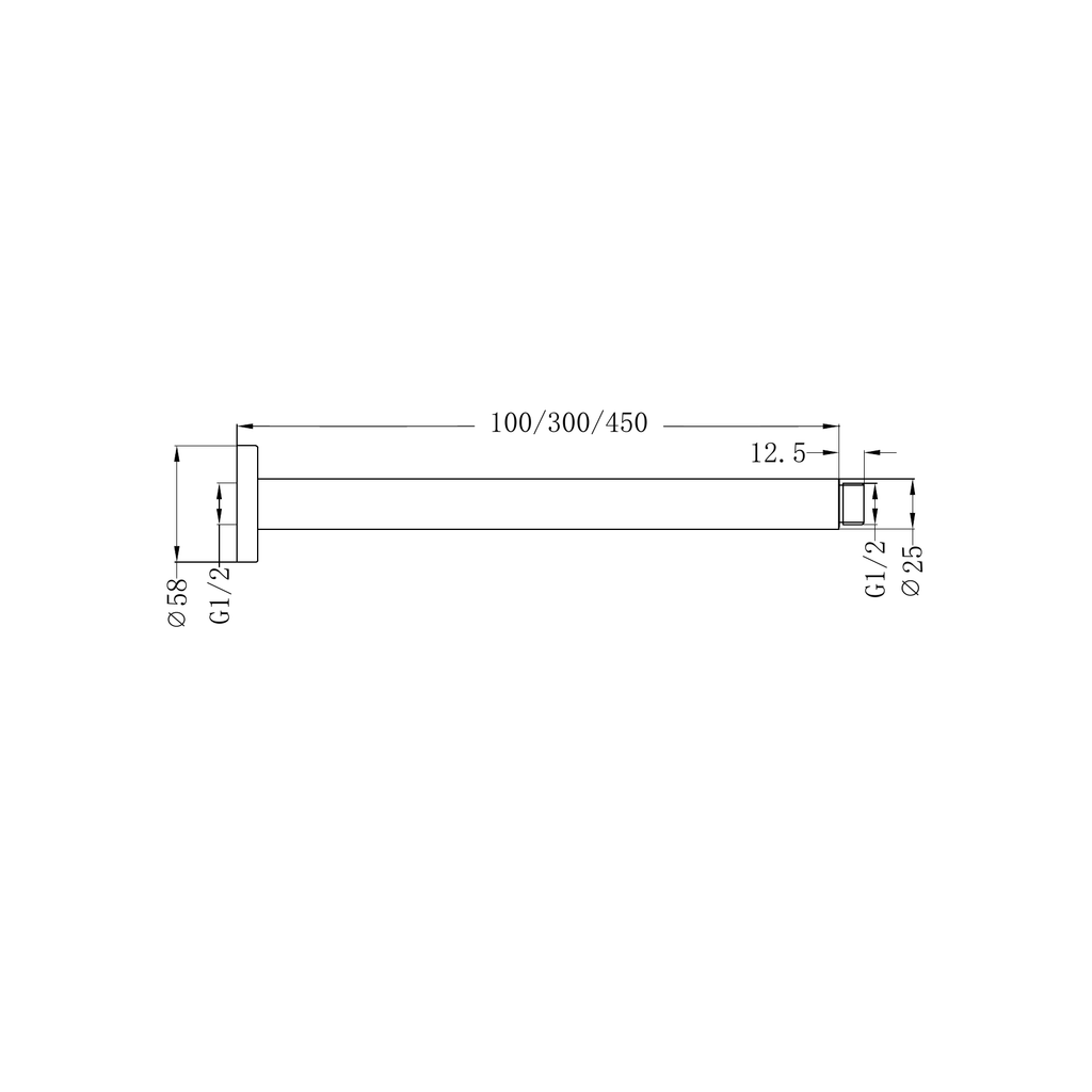 Nero Round Ceiling Arm 300mm - Brushed Nickel