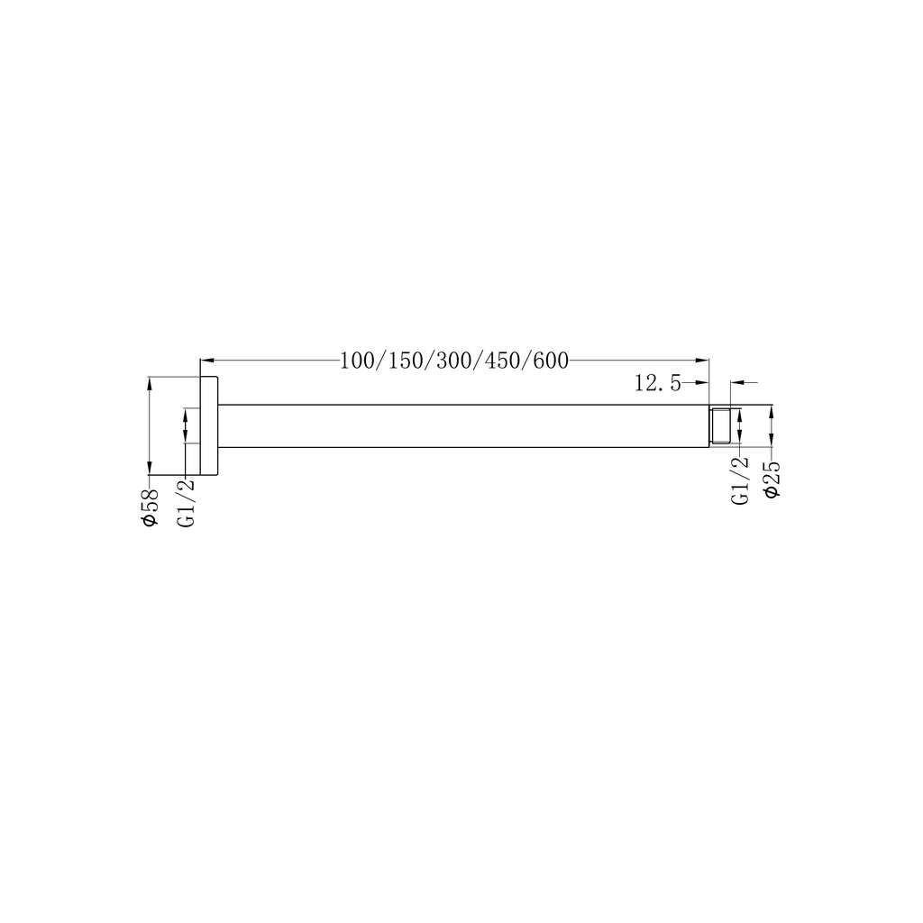Nero Round Ceiling Arm 450mm - Matte Black