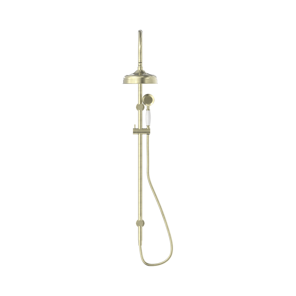 Nero York Twin Shower With Metal Shower - Aged Brass