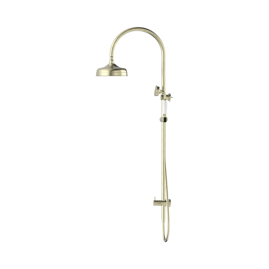 Nero York Twin Shower With Metal Shower - Aged Brass