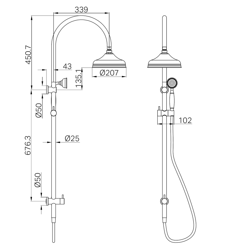 Nero York Twin Shower With Metal Shower - Matte Black
