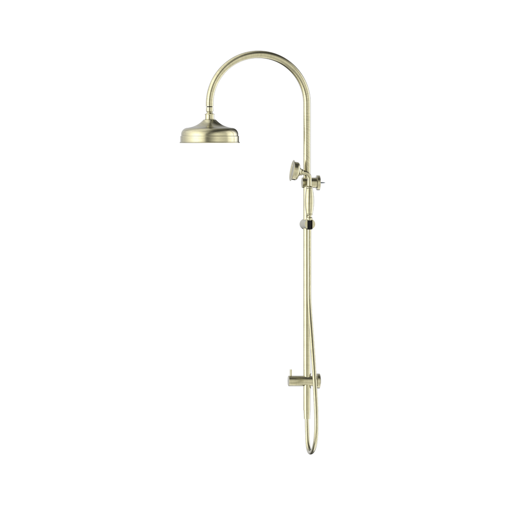 Nero York Twin Shower With Metal Shower - Aged Brass