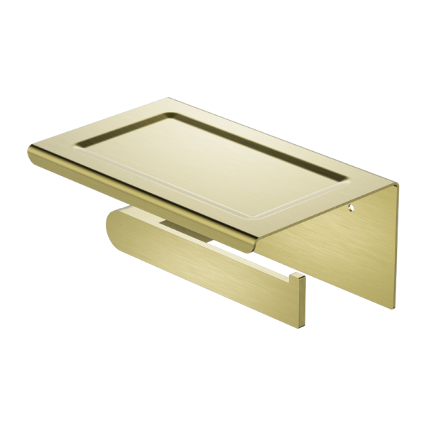 Nero Bianca Toilet Roll Holder with Shelf - Brushed Gold
