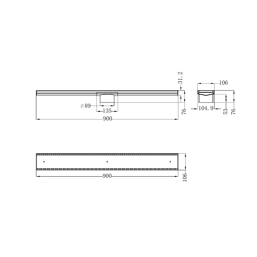 Nero Tile Insert V Channel Floor Waste 89mm Outlet - Matte Black