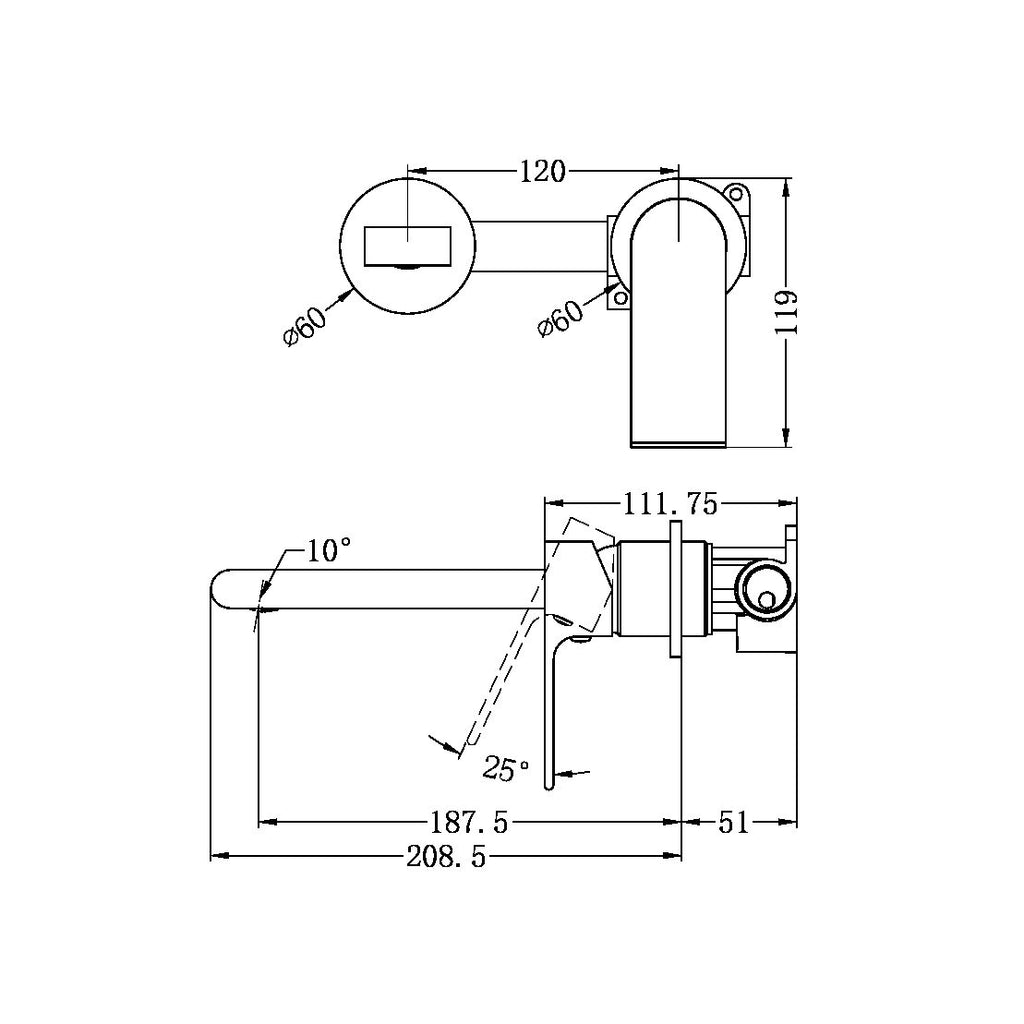 Nero Bianca Wall Basin/Bath Mixer (Separate Back Plate) - Chrome