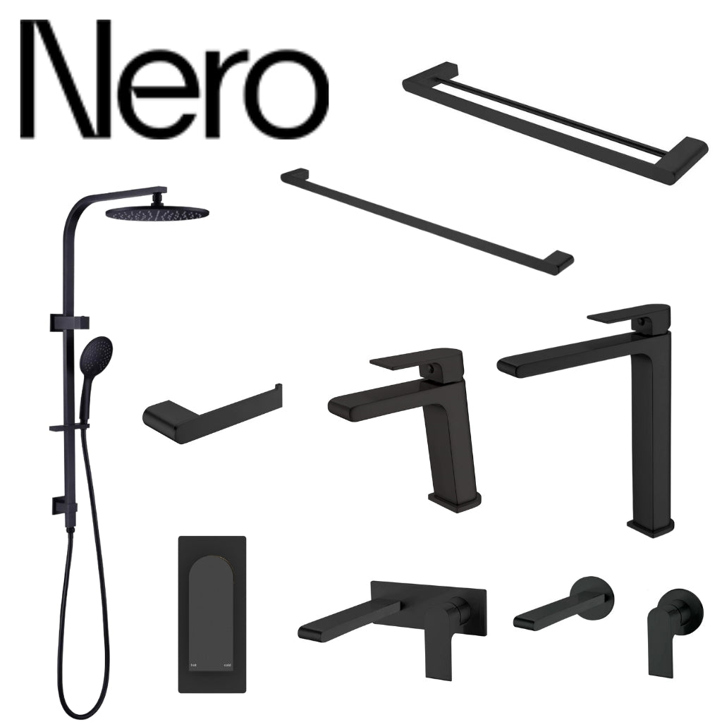 Nero Bianca Tapware Shower Mixer Package - Matte Black