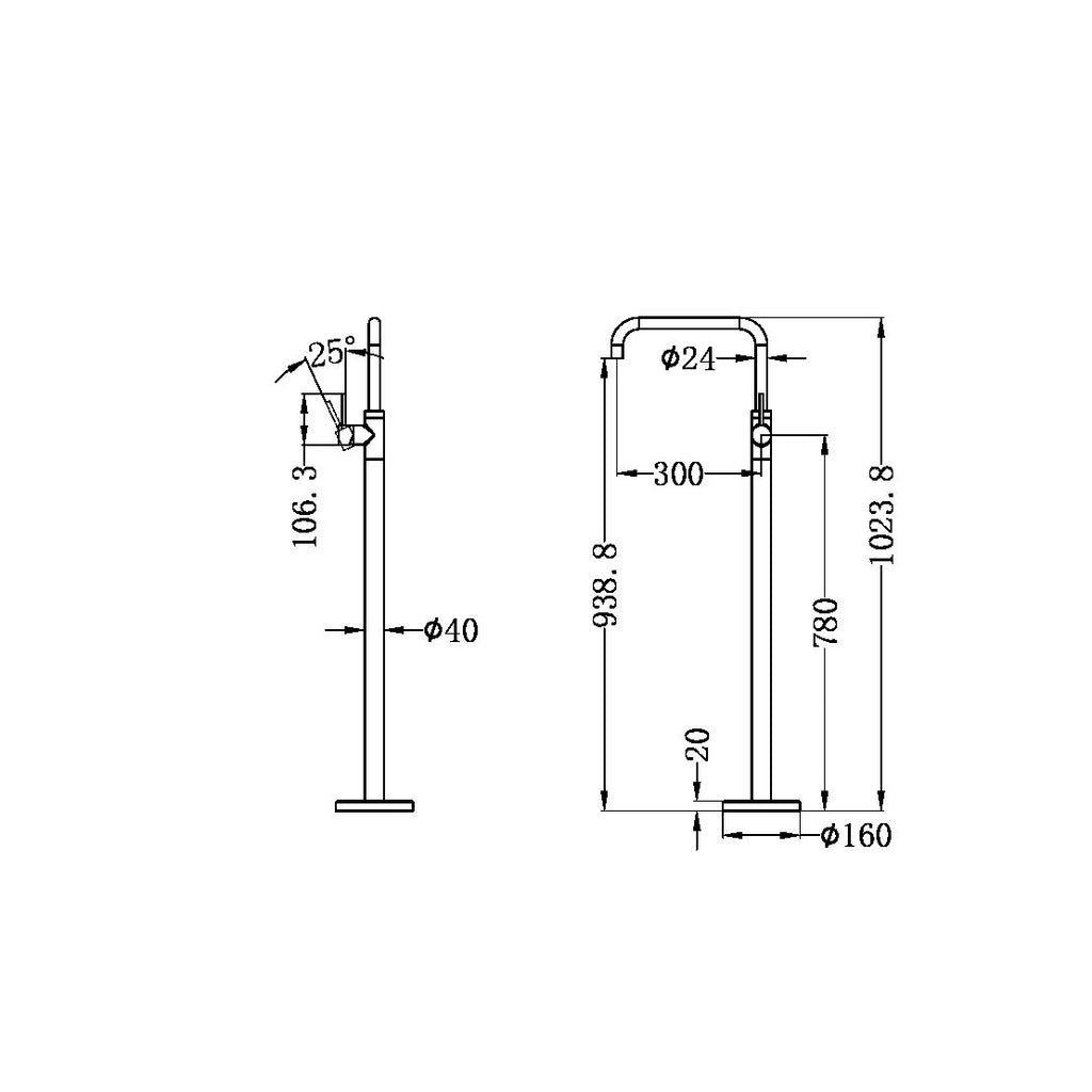 Nero Mecca Freestanding Bath Mixer Square Shape - Brushed Nickel