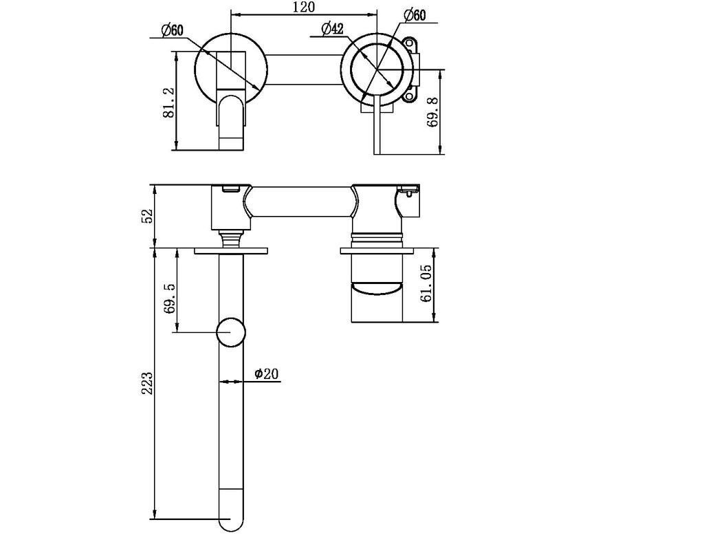 Nero Mecca Wall/Basin Bath Mixer Swivel Spout - Gunmetal