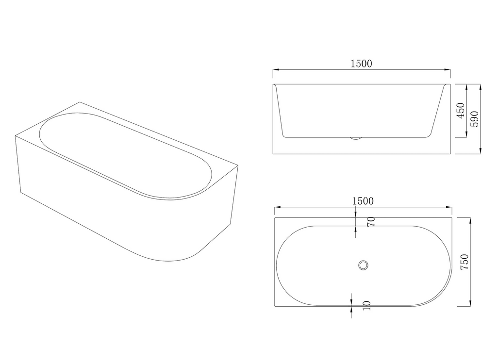 Novana Left Hand Corner Bathtub Gloss White