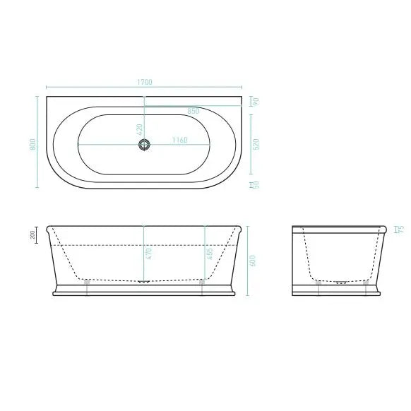 Decina Oxford Freestanding back to wall Bath 1700mm - Gloss White