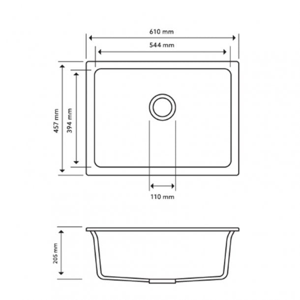 Granite Single Bowl Kitchen Sink 610x457mm - Black