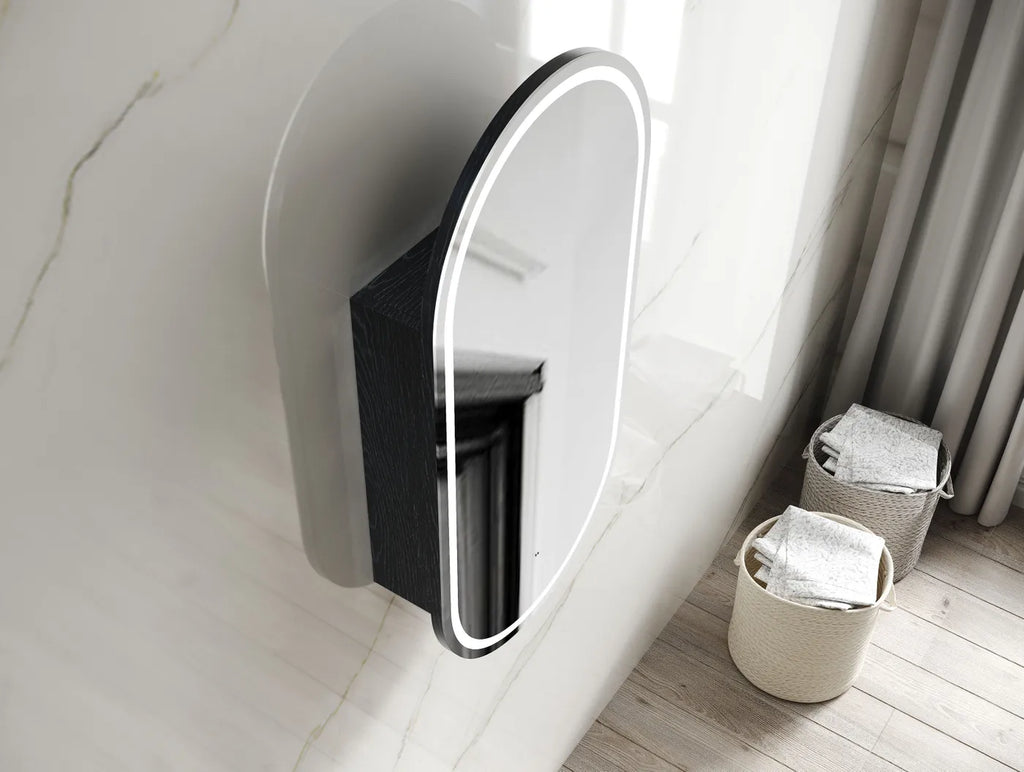 Otti Noosa Oval Shape LED Shaving Cabinet - Black Oak