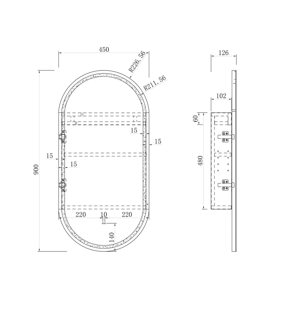 Otti Noosa Oval Shape LED Shaving Cabinet - Black Oak