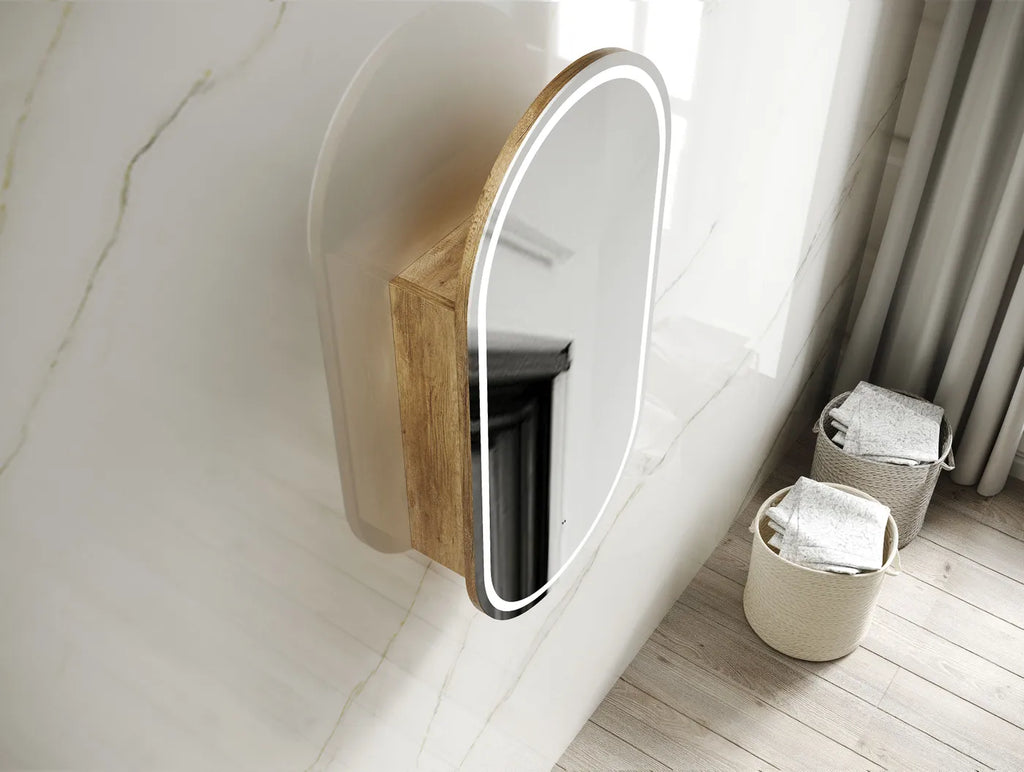 Otti Noosa Oval Shape LED Shaving Cabinet - Natural Oak