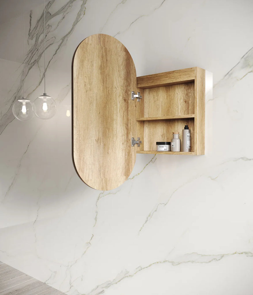 Otti Noosa Oval Shape LED Shaving Cabinet - Natural Oak