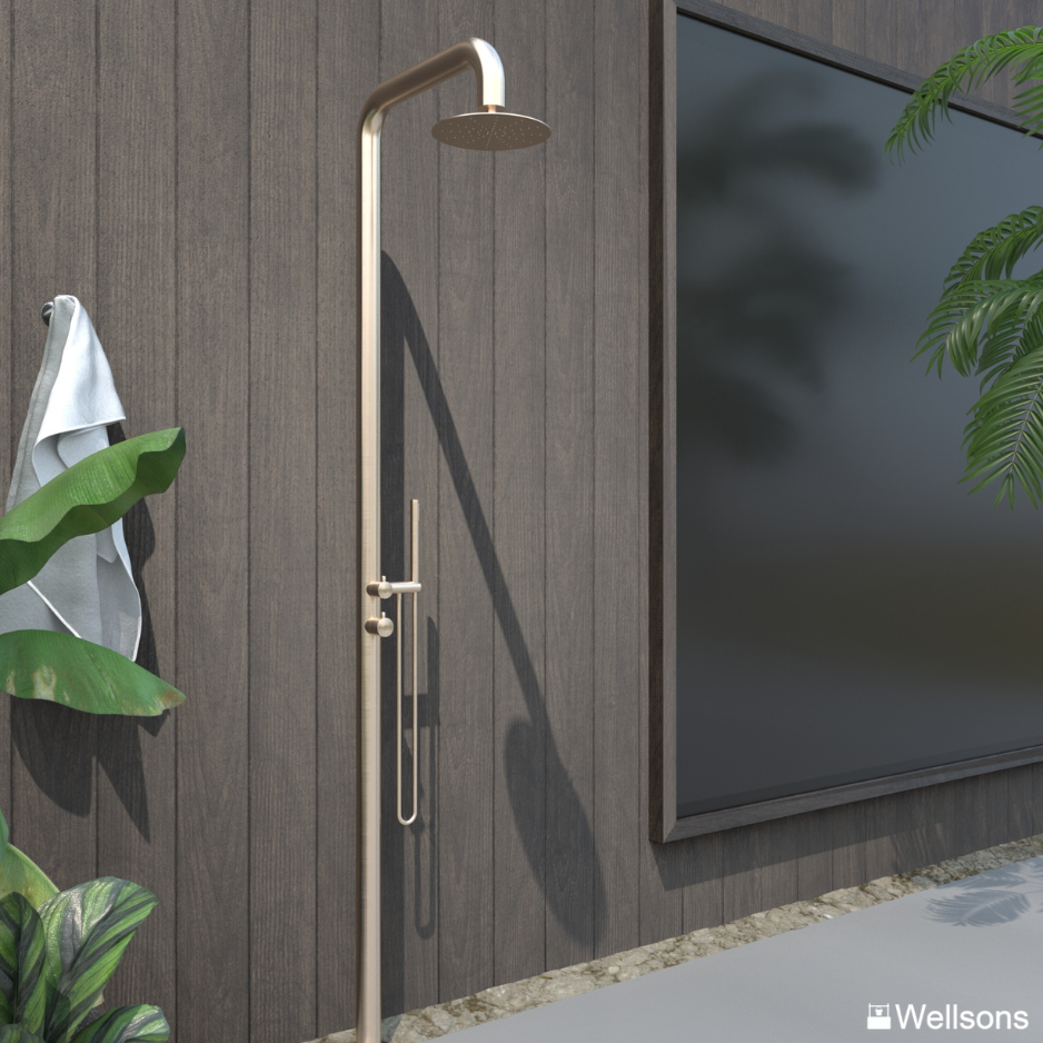 Elle Freestanding Outdoor Shower 316 Stainless Steel - Brushed Gold ...