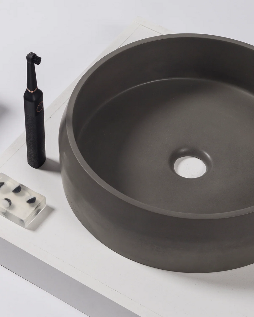 Nood Co Prism Circle Basin Wall Hung - Mid Tone Grey