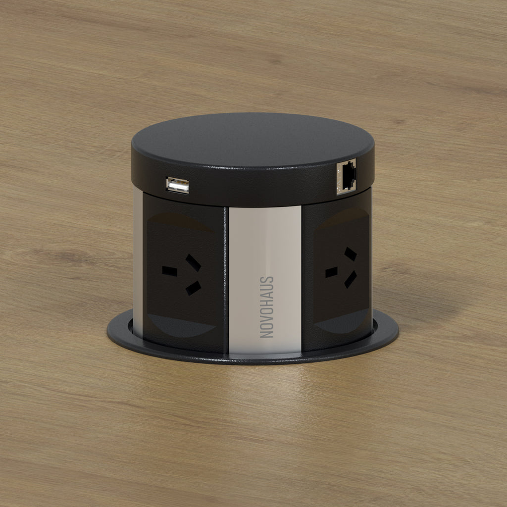 Quad Sided Pop Up Power Outlet With USB - Black