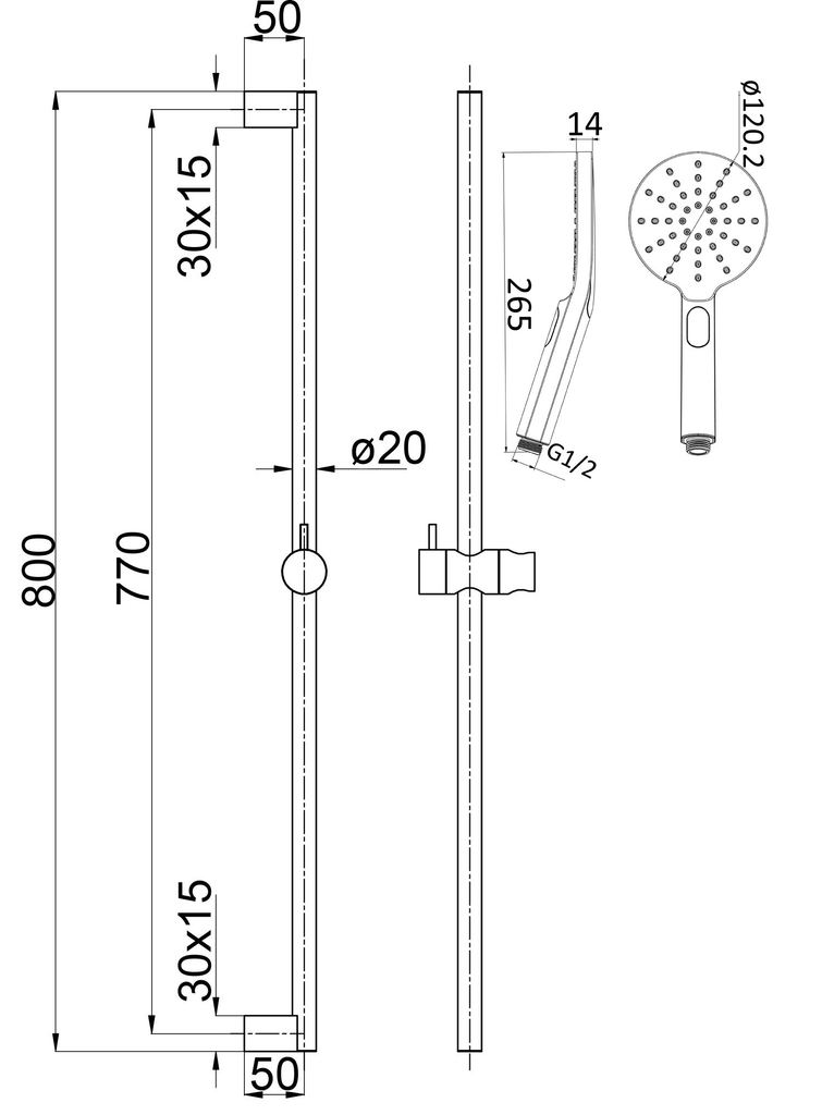 Ikon Cora Rail Shower - Brushed Copper