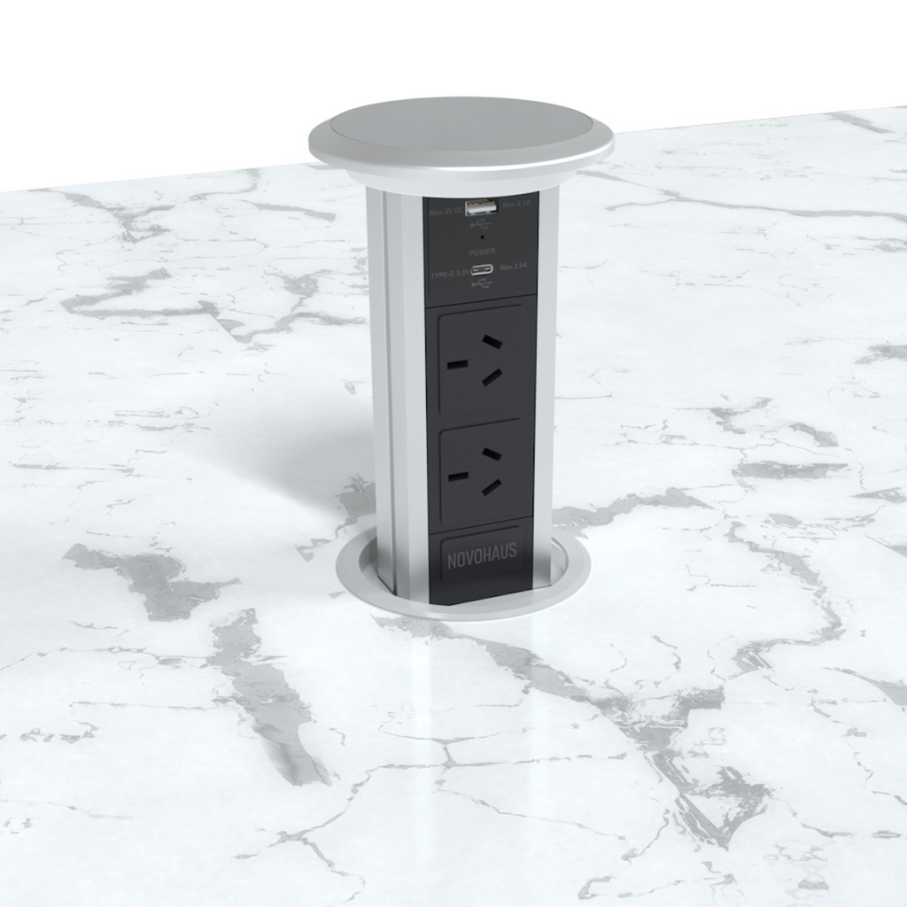 Motorised Pop Up Bench Power Point With USB - Black Silver