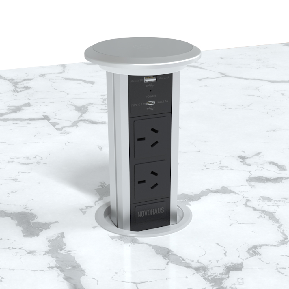 Motorised Pop Up Bench Power Point With USB - Black Silver