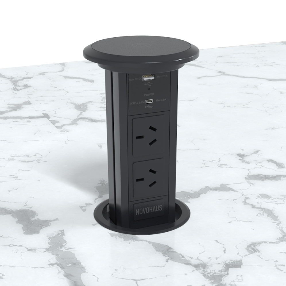 Motorised Pop Up Bench Power Point With USB - Black