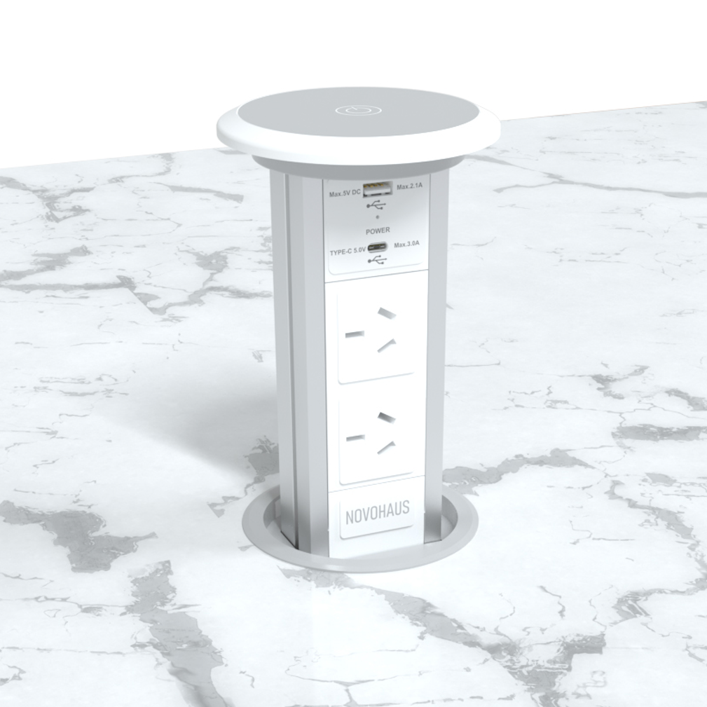 Motorised Pop Up Bench Power Point With USB - White