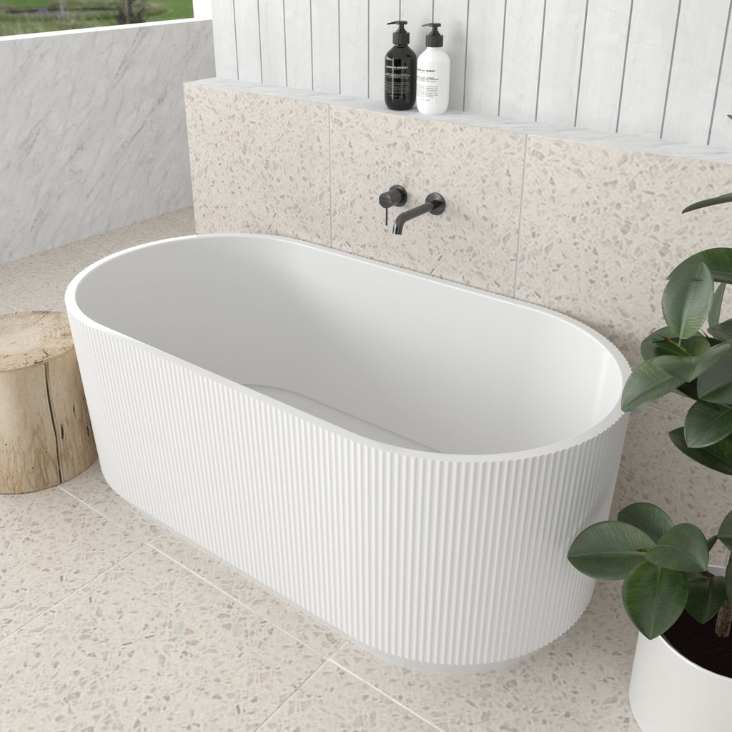 Rosely Fluted V Groove Freestanding Bathtub Matte White