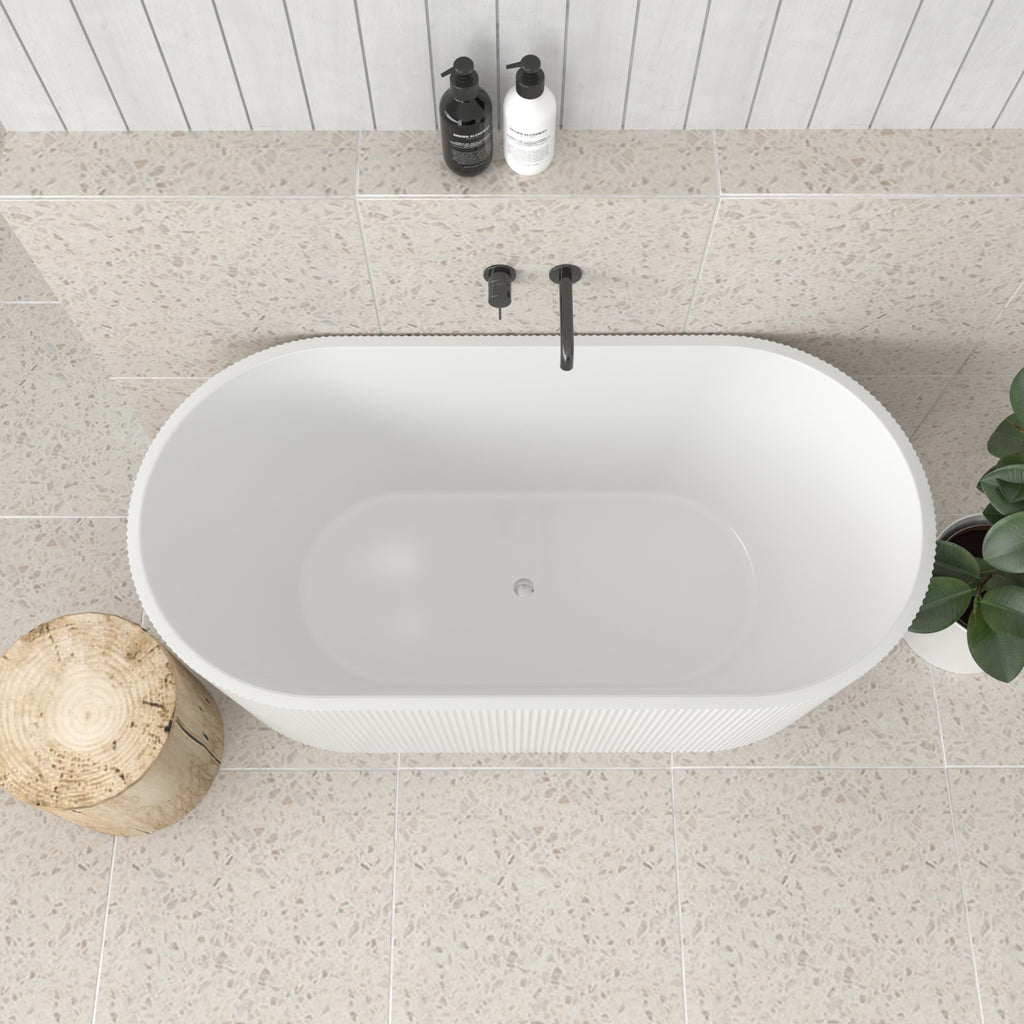Rosely Fluted V Groove Freestanding Bathtub Matte White
