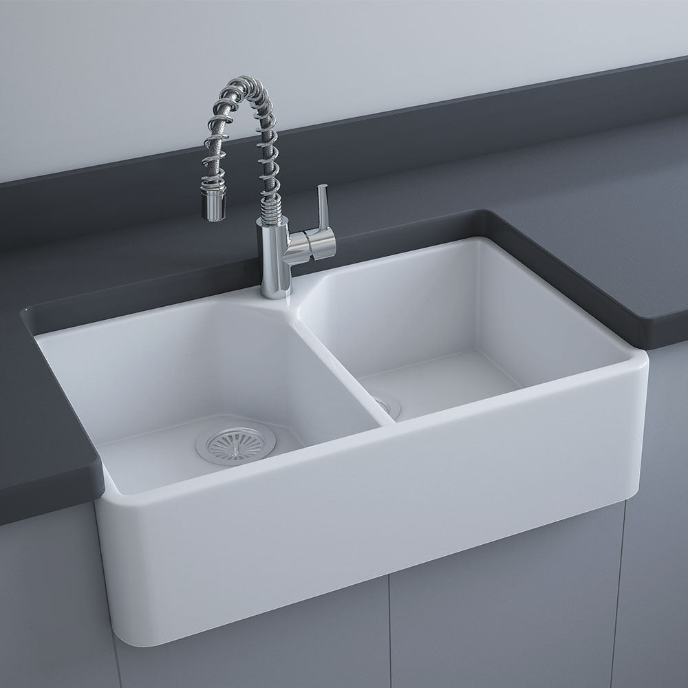 Fienza RAK Jacklyn Double Butler Sink - Alpine Gloss White