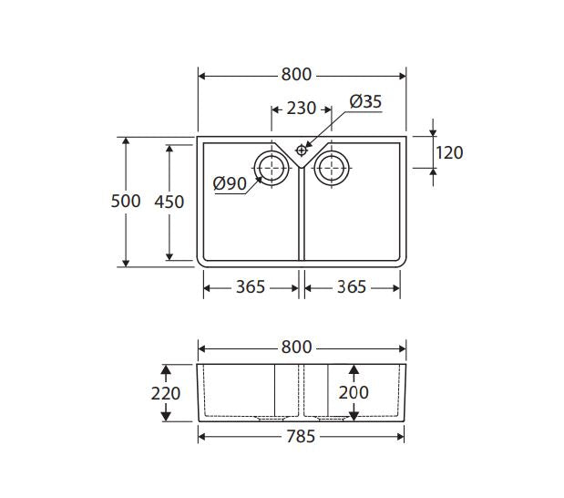 Fienza RAK Jacklyn Double Butler Sink - Alpine Gloss White