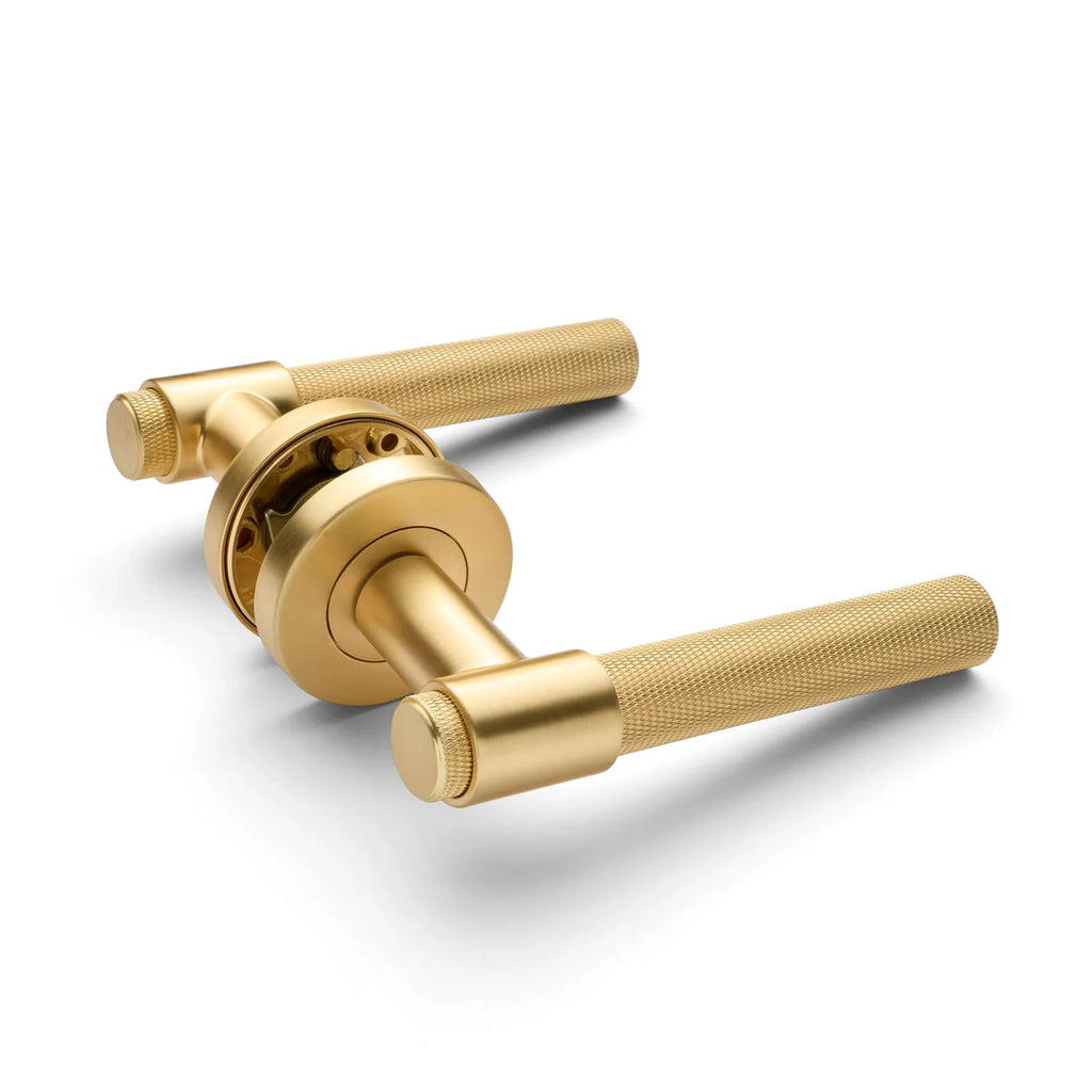 Manovella Knurled Passage Door Handle - Rosedale - Satin Brass