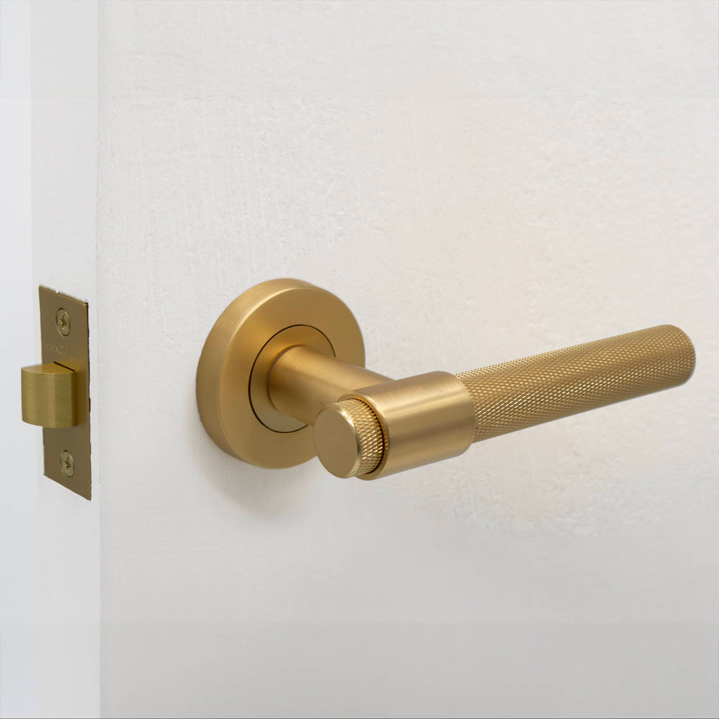 Manovella Knurled Passage Door Handle - Rosedale - Satin Brass