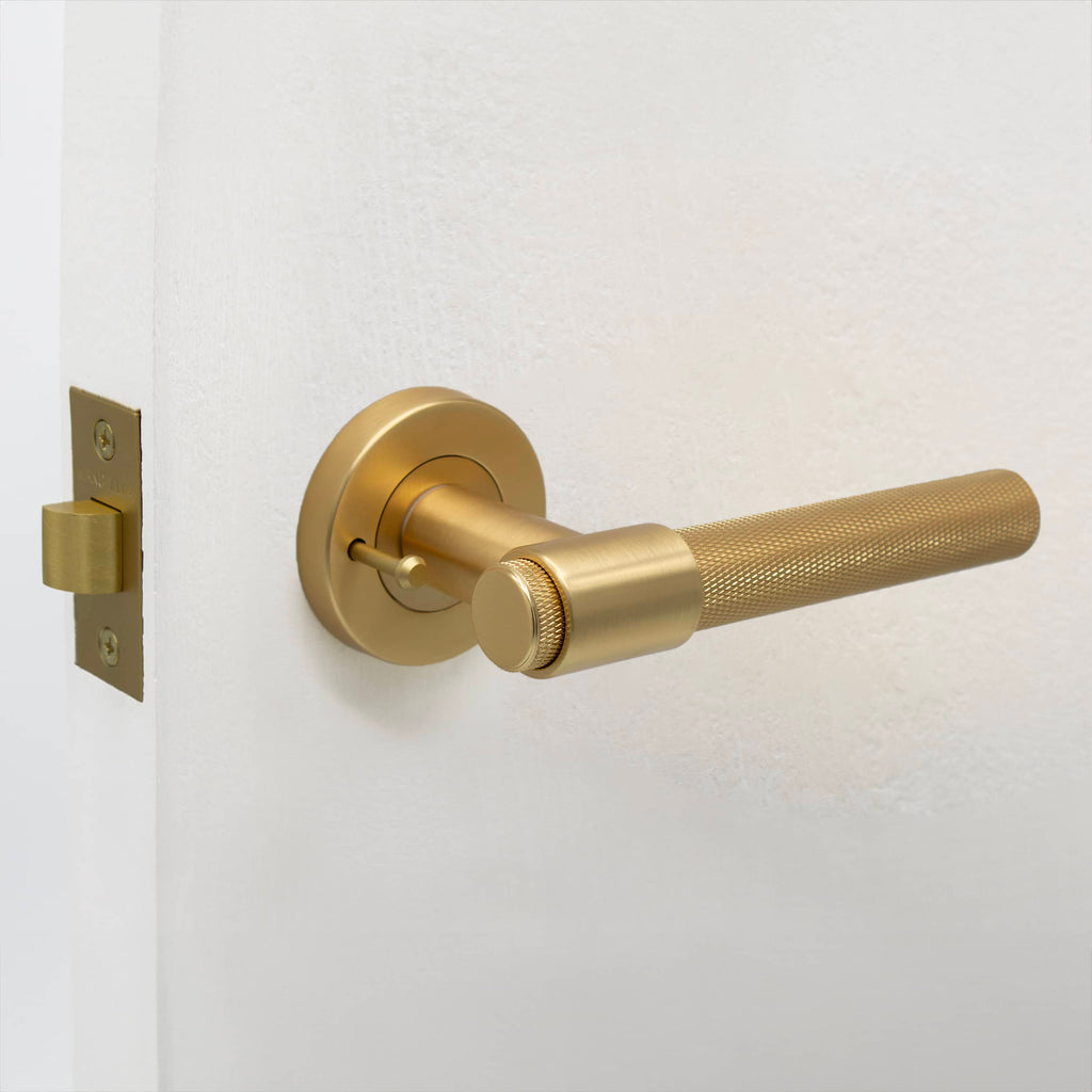 Manovella Knurled Privacy Door Handle - Rosedale - Satin Brass