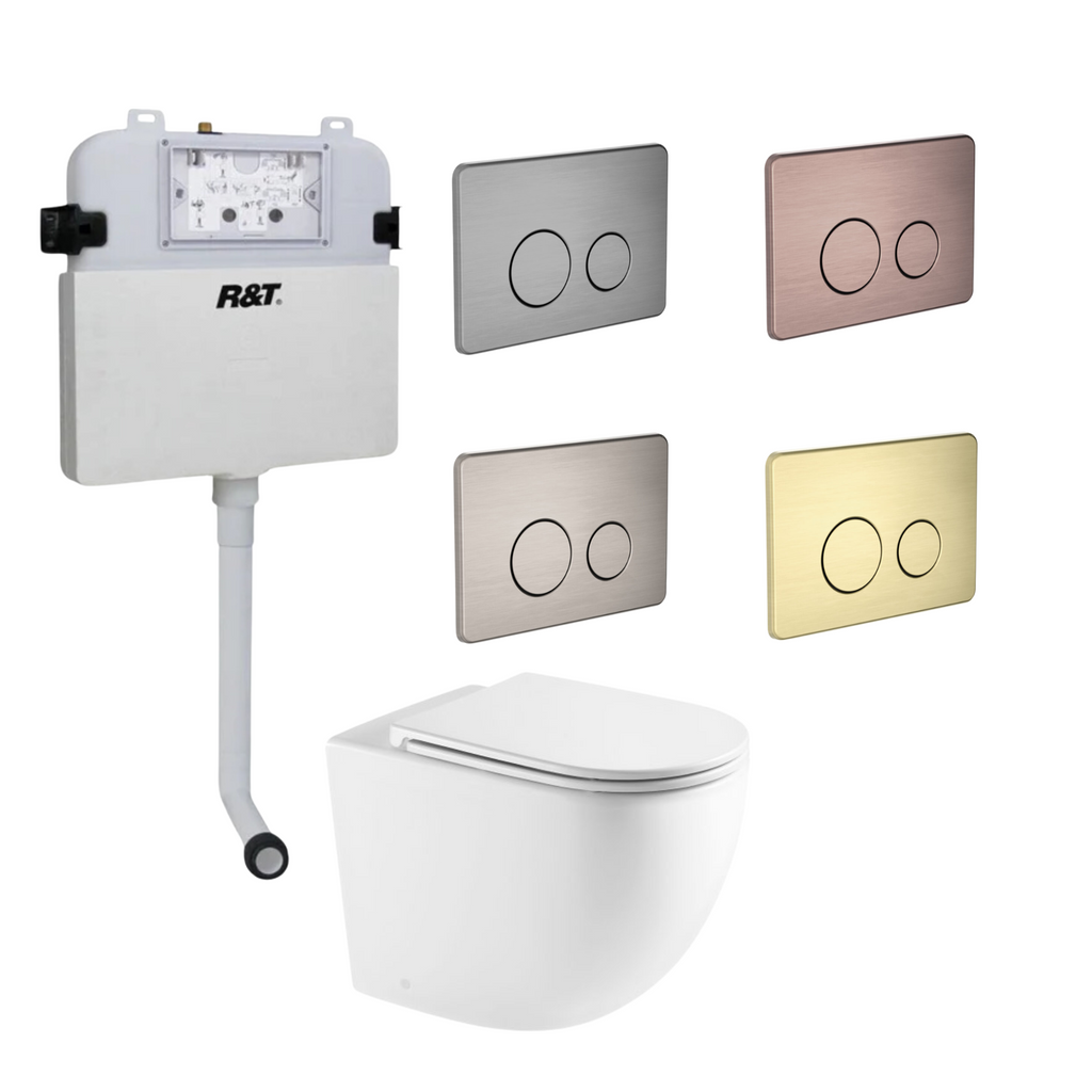 Nortono Wall Faced Toilet Rimless Gloss White R&T with Colour Flush Button