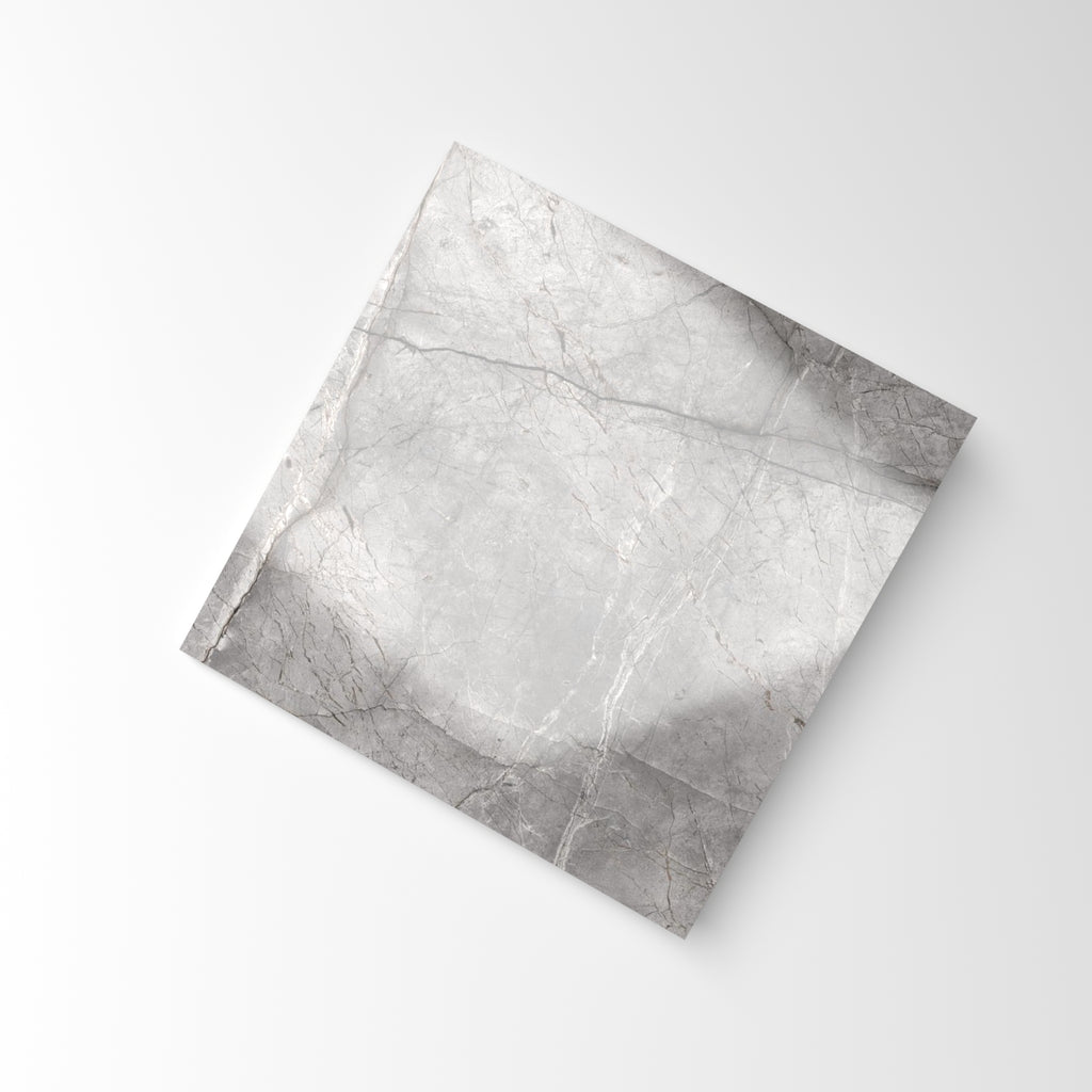 Root Light Grey Polished Marble Look Tile 600x600