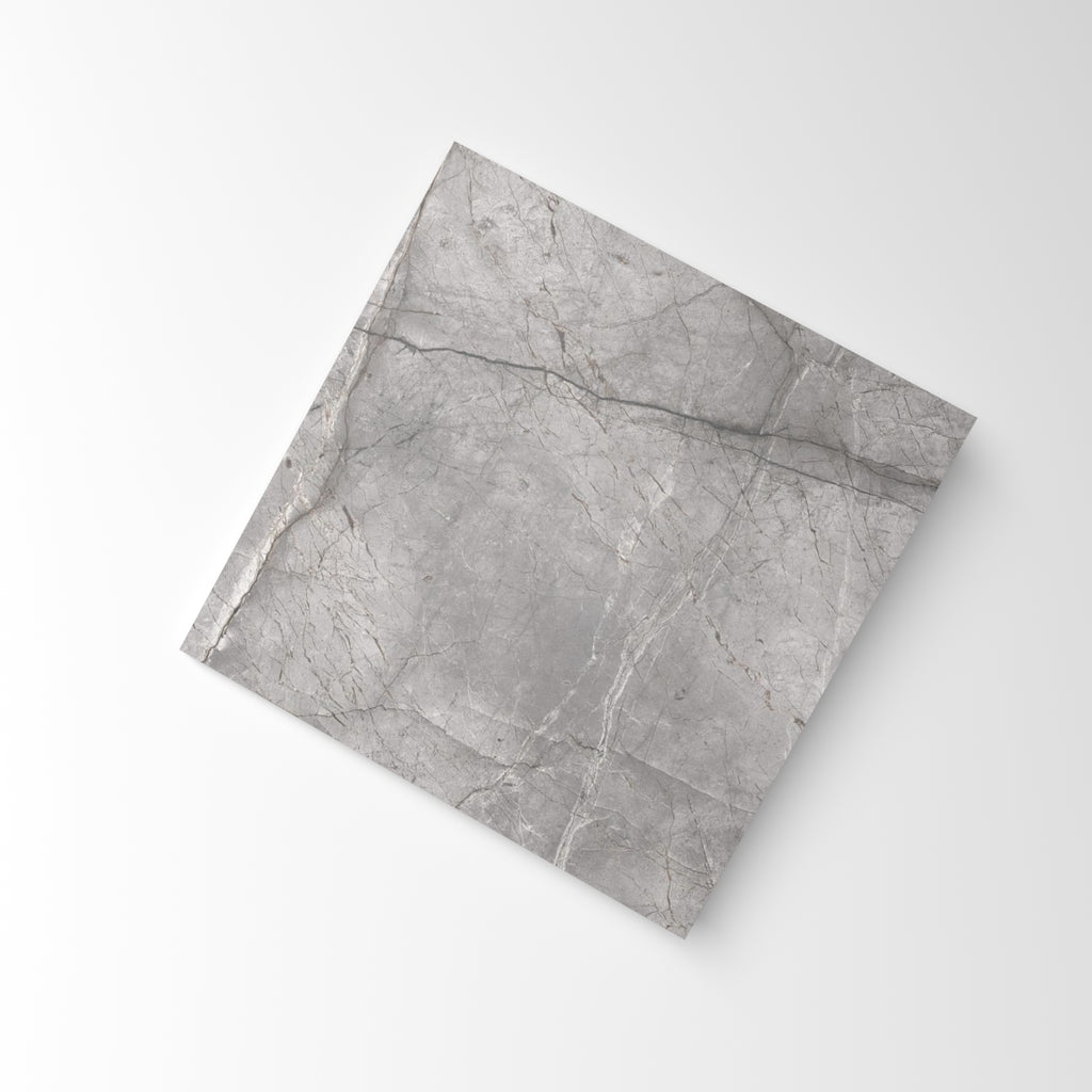 Root Light Grey Satin Marble Look Tile 600x600