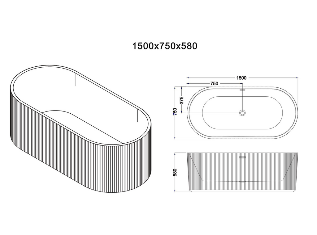 Rosely Fluted V Groove Freestanding Bathtub Matte White