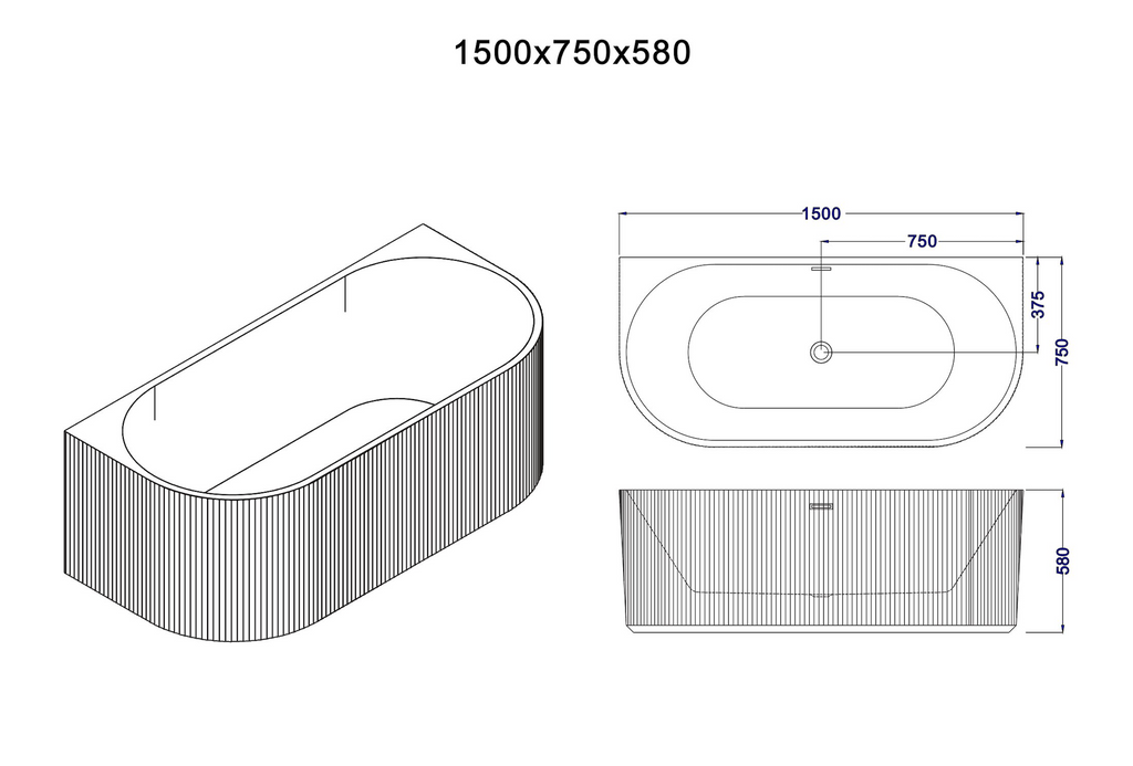 Rosely Fluted Back To Wall Bathtub Matte White