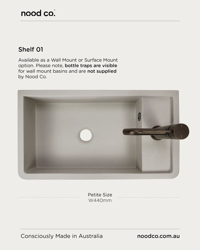 Nood Co Shelf 01 Basin Wall Hung - Mid Tone Grey