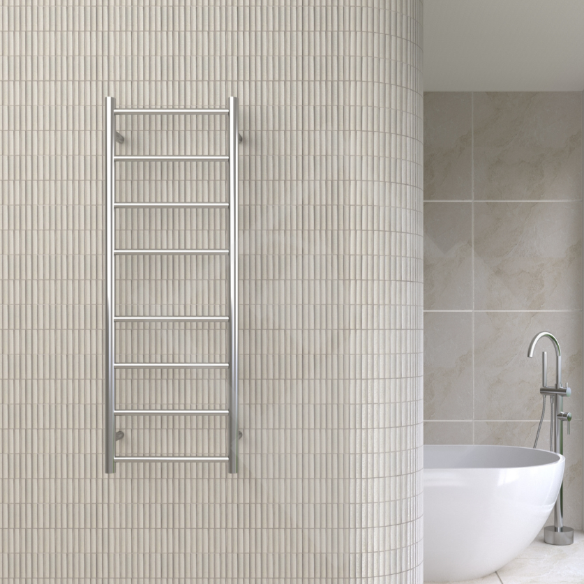 Thermogroup 8 Bar Straight Round Ladder Heated Towel Rail - Stainless Steel
