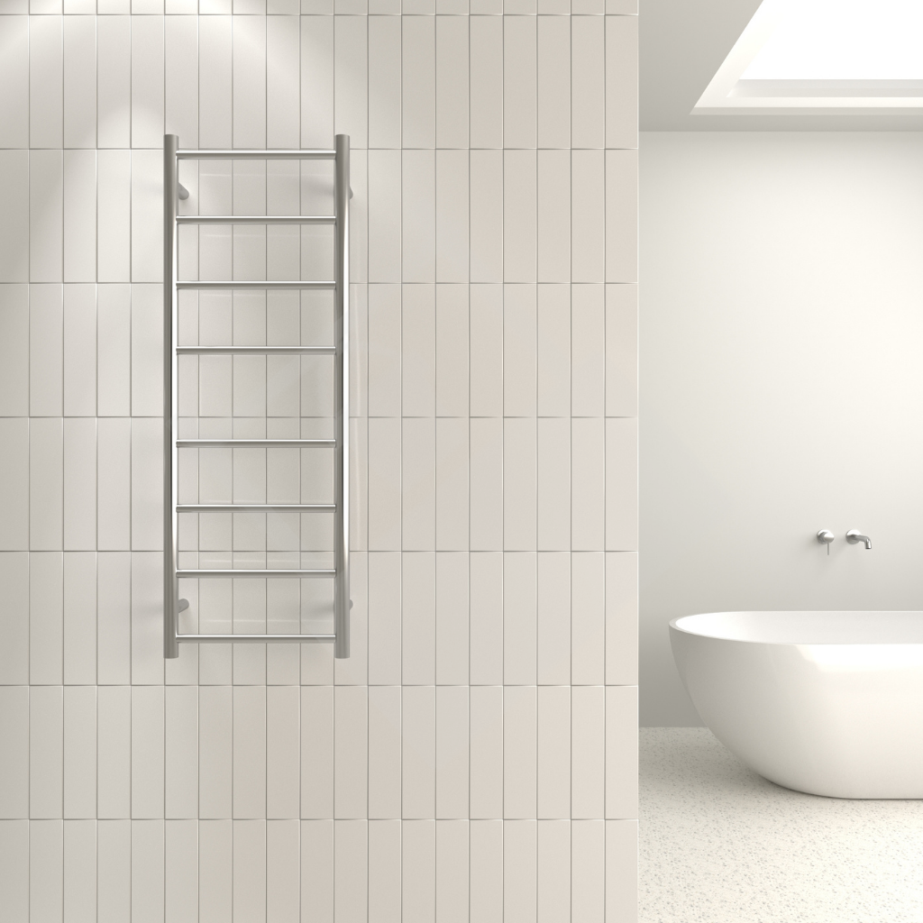 Thermogroup 8 Bar Straight Round Ladder Heated Towel Rail - Stainless Steel