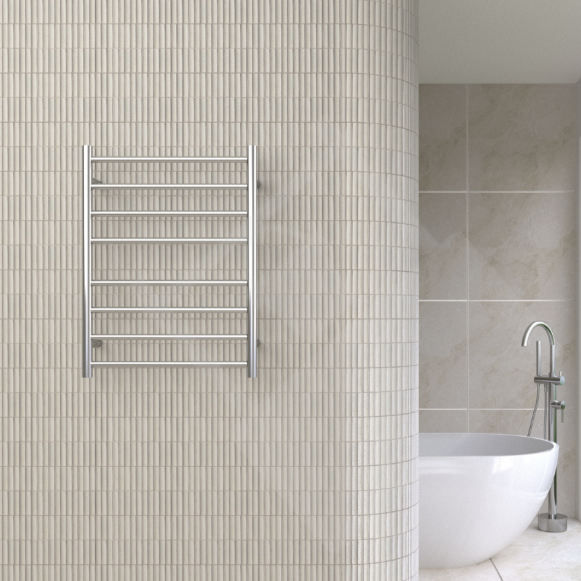 Thermogroup 8 Bar Straight Round Ladder Heated Towel Rail - Stainless Steel