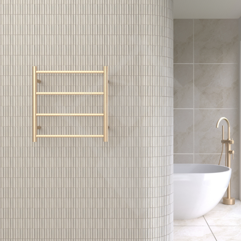 Thermogroup 4 Bar Round Ladder Heated Towel Rail - Brushed Brass