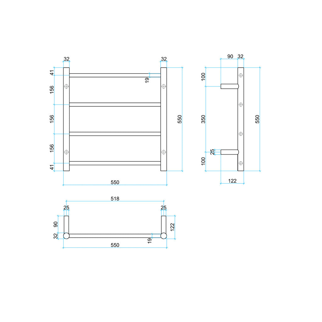 Thermogroup 4 Bar Round Ladder Heated Towel Rail - Brushed Gold