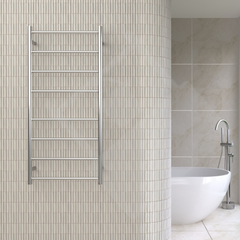 Thermogroup 8 Bar Straight Round Ladder Heated Towel Rail - Stainless Steel