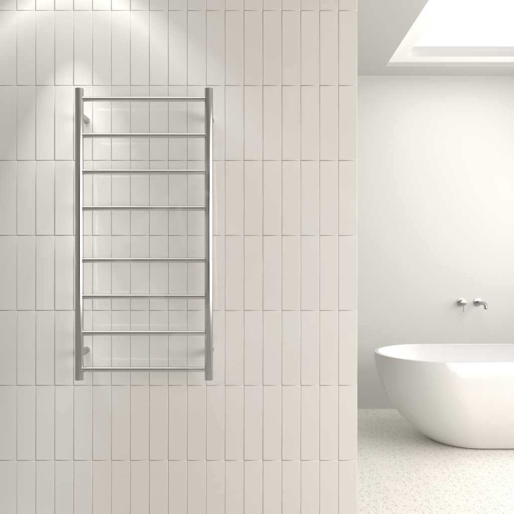 Thermogroup 8 Bar Straight Round Ladder Heated Towel Rail - Stainless Steel