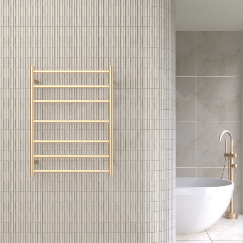 Thermogroup 7 Bar Round Heated Towel Ladder - Brushed Brass