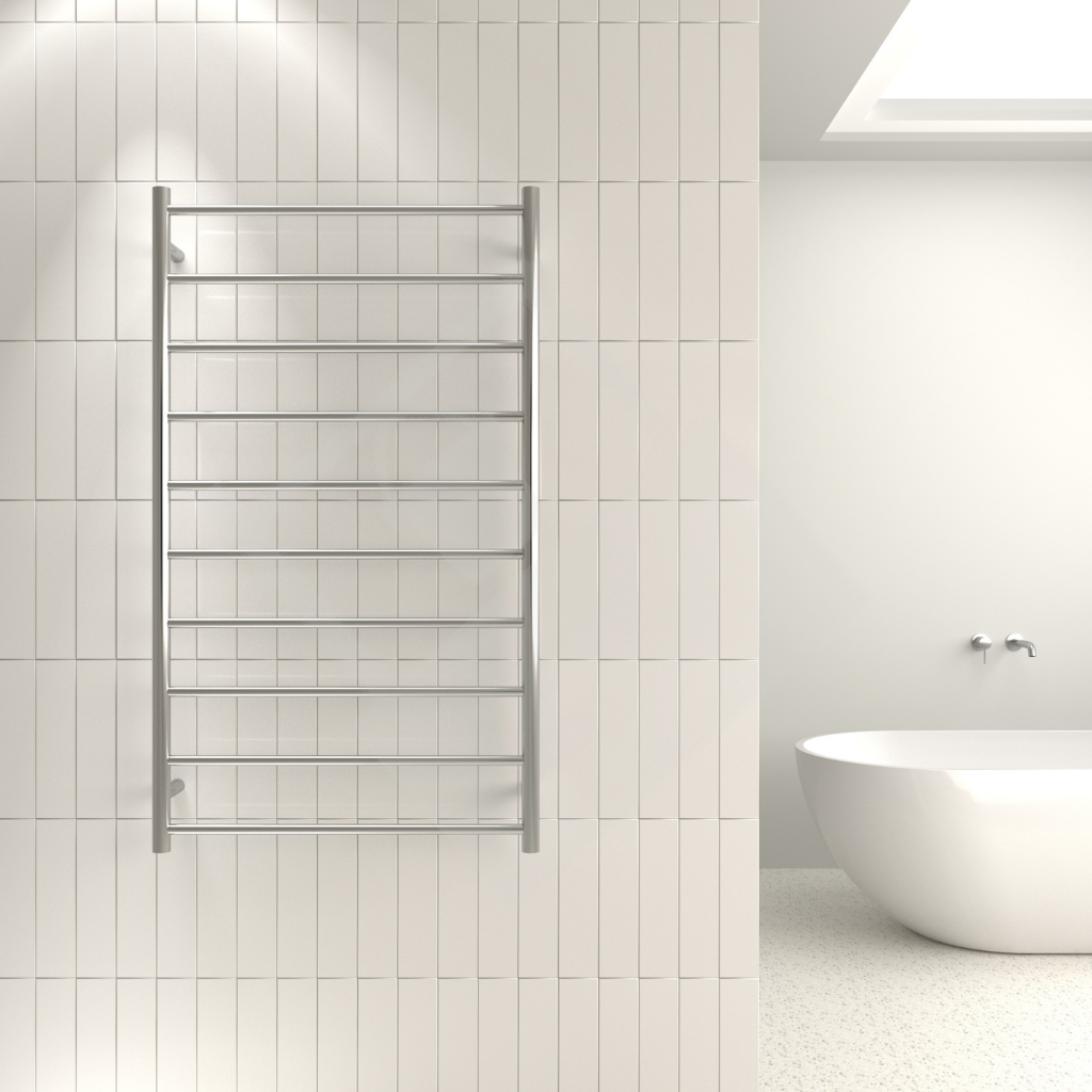 Thermogroup 10 Bar Straight Round Ladder Heated Towel Rail - Stainless Steel