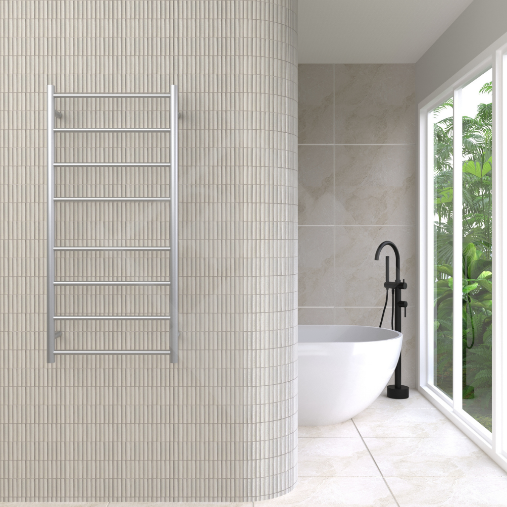 Thermogroup 8 Bar Straight Round Ladder Heated Towel Rail - Brushed Stainless
